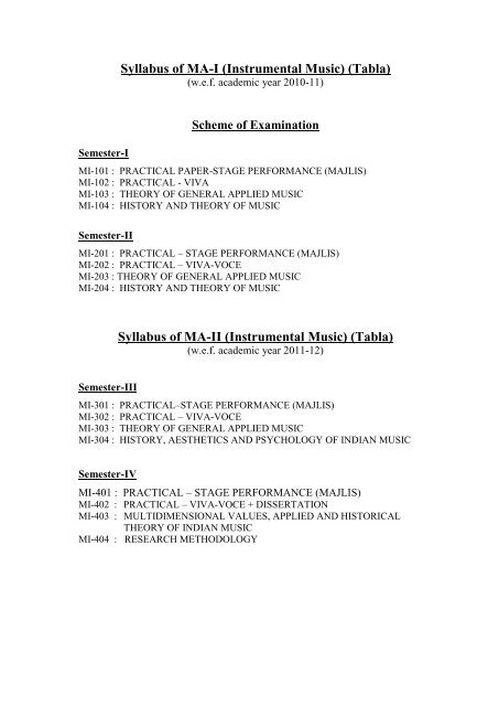 M.A. Music-Tabla - North Maharashtra University