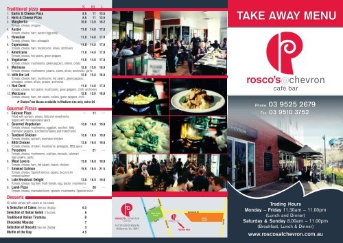 Take Away Menu - Rosco's @ Chevron