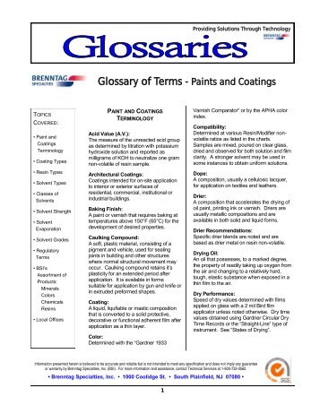 Glossary of Terms - Paints and Coatings - Brenntag Specialties, Inc.