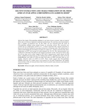 solvent extraction and characterization of oil - SAVAP International