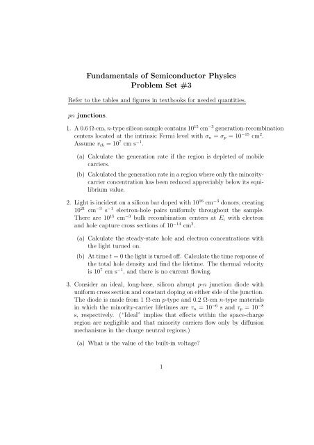 Fundamentals of Semiconductor Physics Problem Set #3