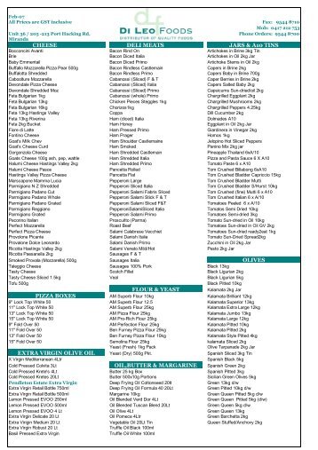 Product List - Di Leo Foods