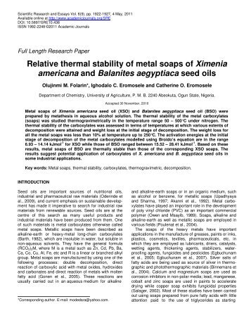 Relative thermal stability of metal soaps of Ximenia americana and ...