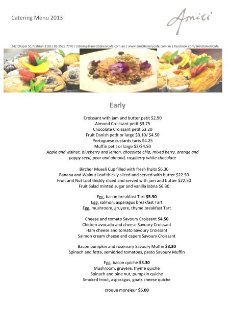 Catering Menu 2013 Amici Bakery Cafe