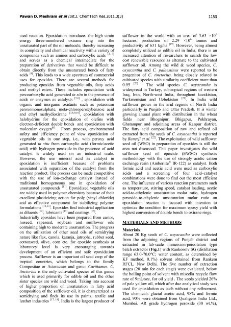 epoxidation of wild safflower (carthamus oxyacantha) - Research ...