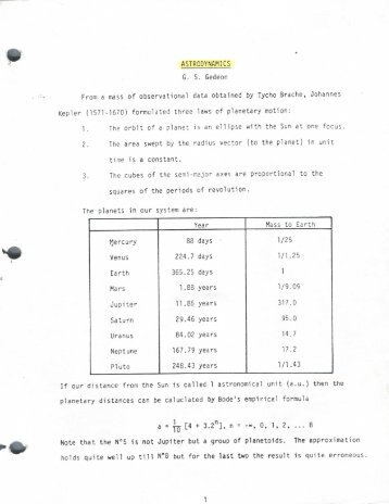 ASTRODYNAMICS G. S. Gedeon From a mass of observational data ...