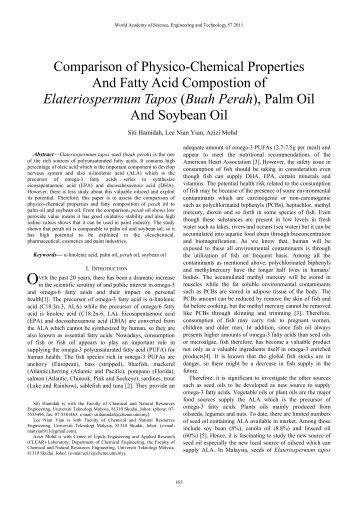 Comparison of Physico-Chemical Properties And Fatty Acid ...