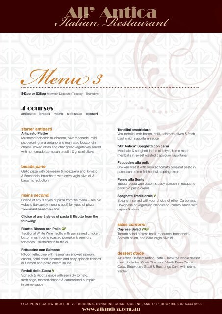 Download our Functions menu (pdf) - All' Antica Italian Restaurant