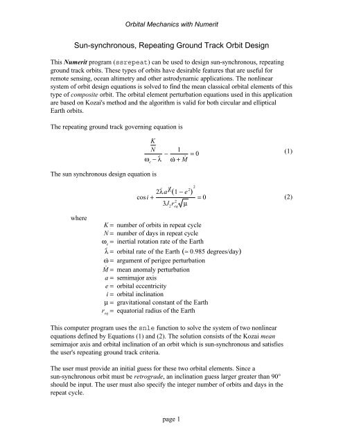 Sun-synchronous, Repeating Ground Track Orbit Design