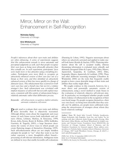 Mirror, Mirror on the Wall: Enhancement in Self-Recognition - Faculty