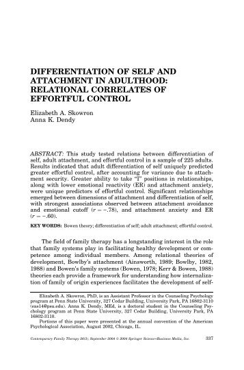 Differentiation of Self and Attachment in Adulthood - Penn State ...