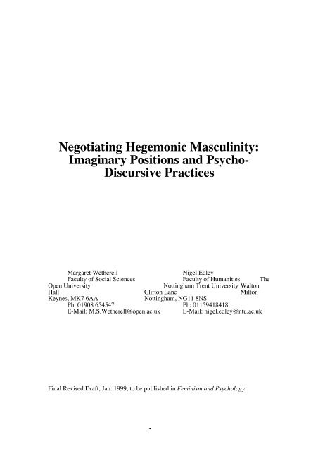 Negotiating Hegemonic Masculinity: Imaginary ... - UCSB Linguistics
