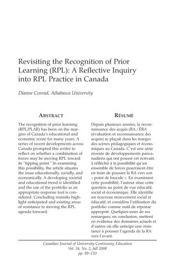 Revisiting the Recognition of Prior Learning (RPL) - Centre for ...