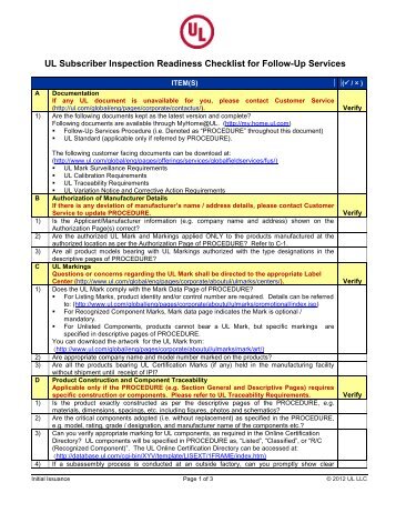UL Subscriber Self-Examination Checklist (General) - UL.com
