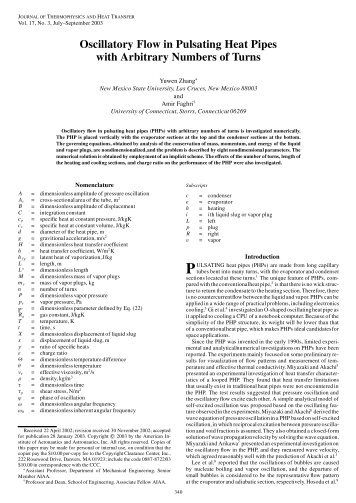 Oscillatory Flow in Pulsating Heat Pipes with Arbitrary - University of ...