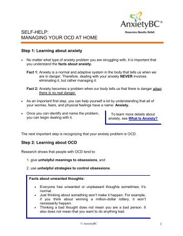 Self-Help: Managing your OCD at Home - AnxietyBC