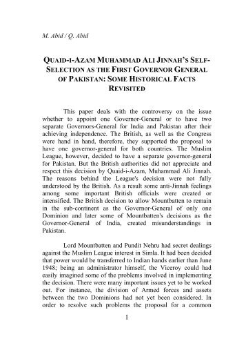 M. Abid / Q. Abid QUAID-I-AZAM MUHAMMAD ALI JINNAH'S SELF ...