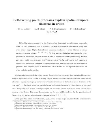 Self-exciting point processes explain spatial-temporal patterns in crime