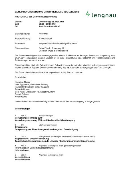 Protokoll der Gemeindeversammlung vom 26.05.2011