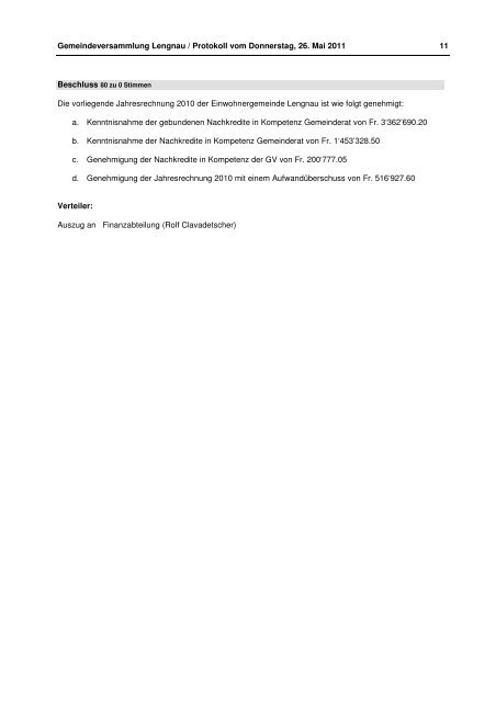Protokoll der Gemeindeversammlung vom 26.05.2011