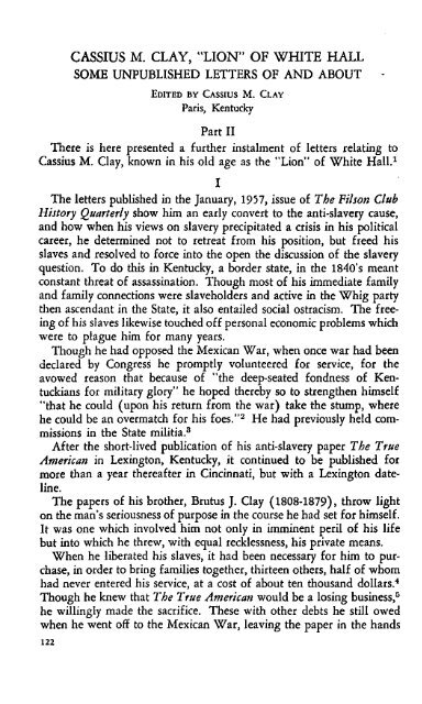 CASSIUS M. CLAY, &quot;LION&quot; - The Filson Historical Society