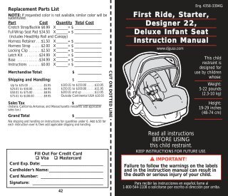 First Ride, Starter, Designer 22, Deluxe Infant Seat Instruction Manual