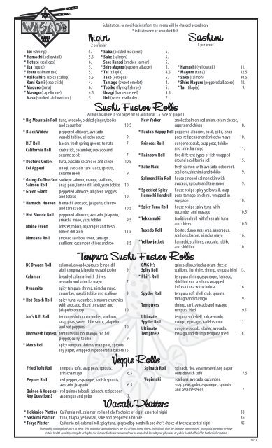 MENU - Wasabi Sushi Bar