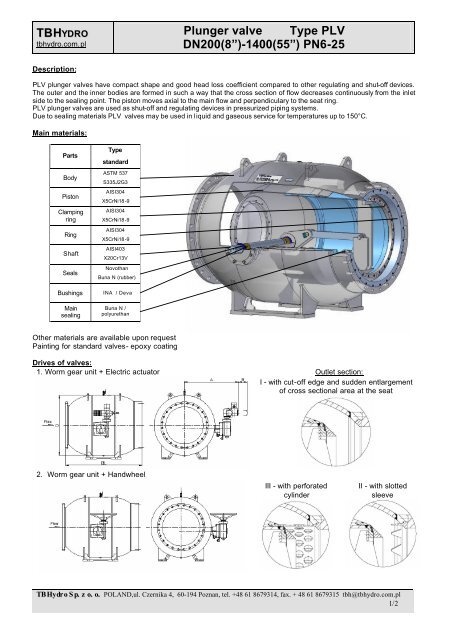 TBH Plunger valve Type PLV DN200(8”)-1400(55”) PN6-25