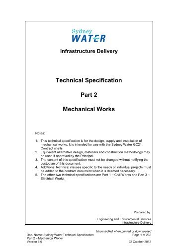 Technical Specification - Part 2 - Sydney Water