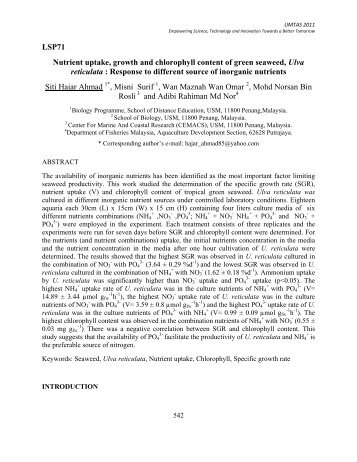 Nutrient uptake, growth and chlorophyll content of green seaweed ...