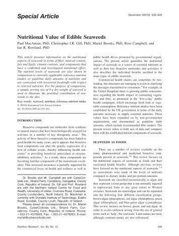 Special Article Nutritional Value of Edible Seaweeds
