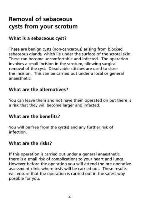 Removal of sebaceous cysts from your scrotum - Pennine Acute ...