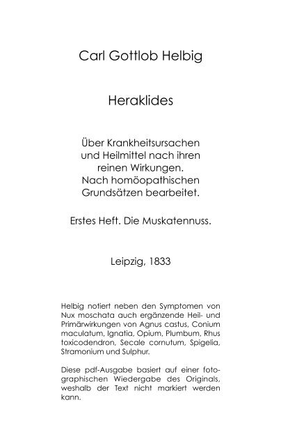 C. G. Helbig, Heraklides. Die Muskatennuss ... - Beat Hanselmann