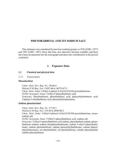 Phenobarbital And Its Sodium Salt Iarc Monographs On The