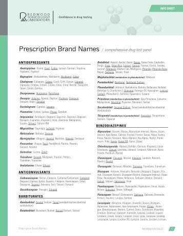 Prescription Brand Names - Redwood Toxicology Laboratory