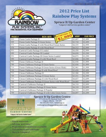 2012 Price List Rainbow Play Systems - Spruce It Up Garden Centre