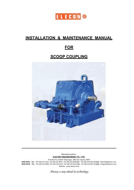 installation & maintenance manual for scoop coupling - Elecon