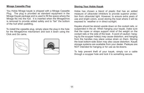 Hobie Mirage Kayaks Owner's Manual - Hobie Cat