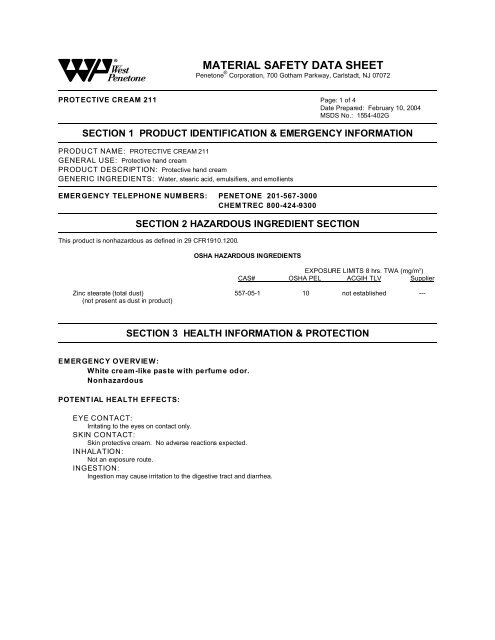 MATERIAL SAFETY DATA SHEET - Protective Creams