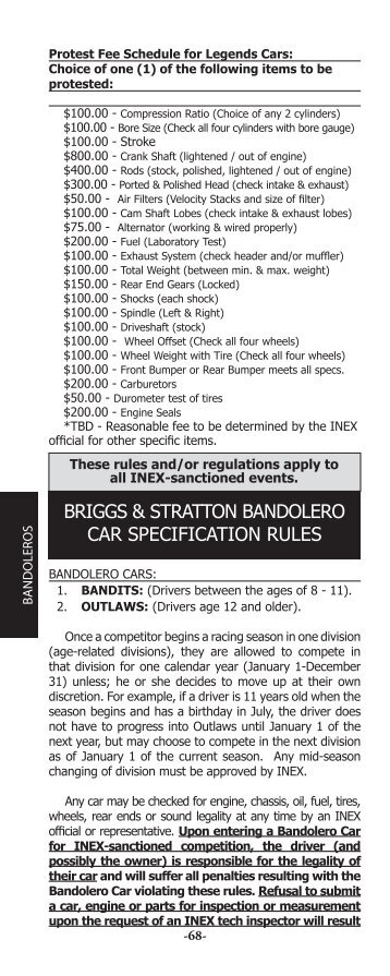 briggs & stratton bandolero car specification rules - US Legend Cars ...