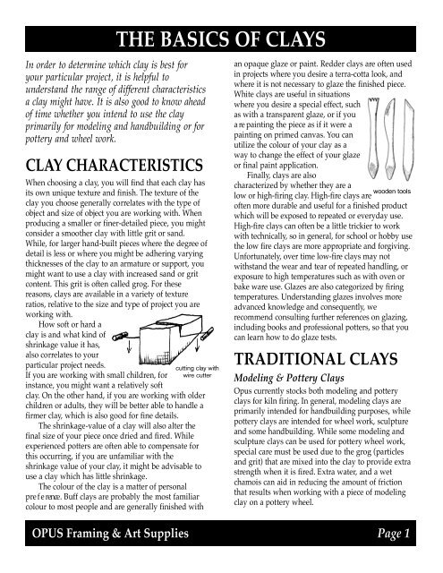 THE BASICS OF CLAYS - Opus Art Supplies
