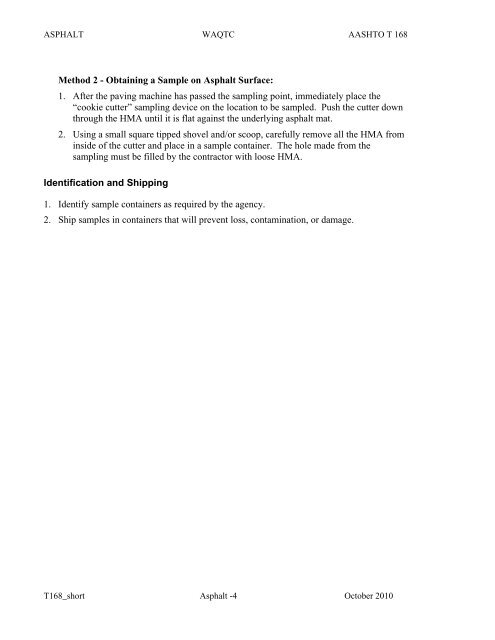 AASHTO T 168, Sampling of Bituminous Paving Mixtures - WAQTC
