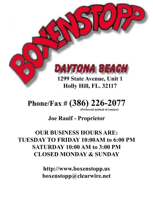 Phone/Fax # (386) 226-2077 - Boxenstopp