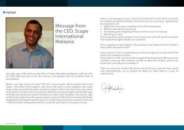 Message from the CEO, Scope International Malaysia