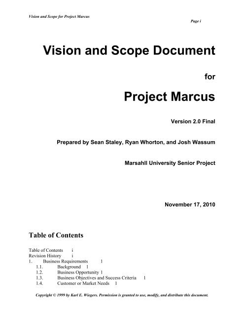 Vision and Scope Document Project Marcus - Marshall University