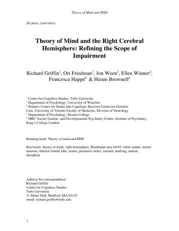Theory of Mind and the Right Cerebral Hemisphere ... - Tufts University