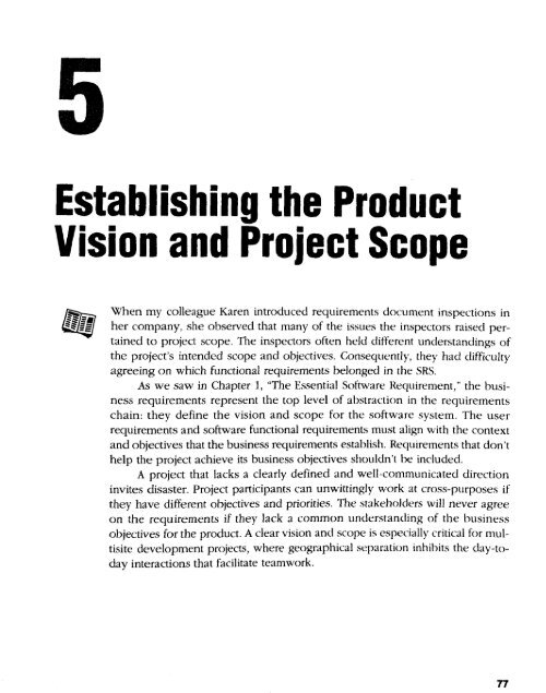 Establishing the Product Vision and Project Scope