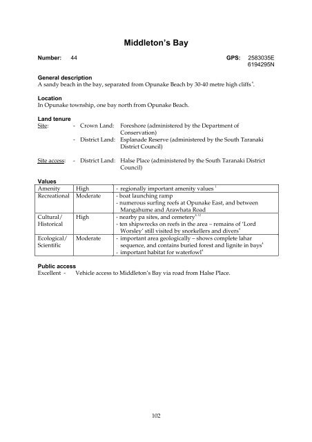 Inventory of coastal areas of local or regional significance in the ...