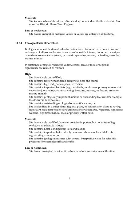 Inventory of coastal areas of local or regional significance in the ...