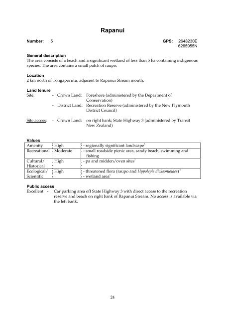 Inventory of coastal areas of local or regional significance in the ...